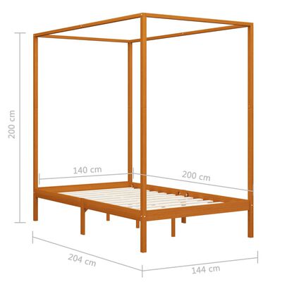 vidaXL Canopy Bed Frame Honey Brown Solid Pine Wood 140x200 cm