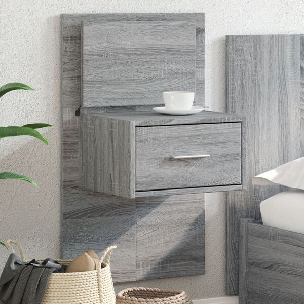 vidaXL Wall-mounted Bedside Cabinet with LED Lights Grey Sonoma