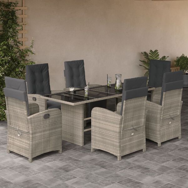 vidaXL 7 Piece Garden Dining Set with Cushions Light Grey Poly Rattan