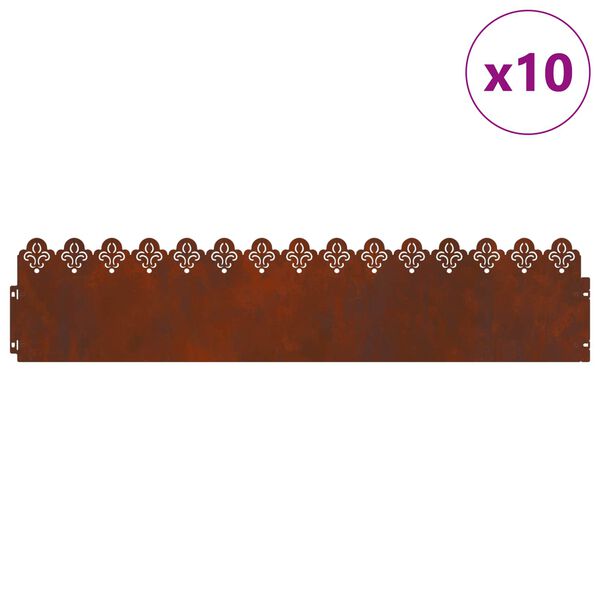 vidaXL Lawn Edgings 10 pcs Rusty 103 x 0.05 x 22 cm Weathering Steel