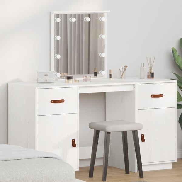 vidaXL Dressing Table Set with LED White Solid Wood Pine