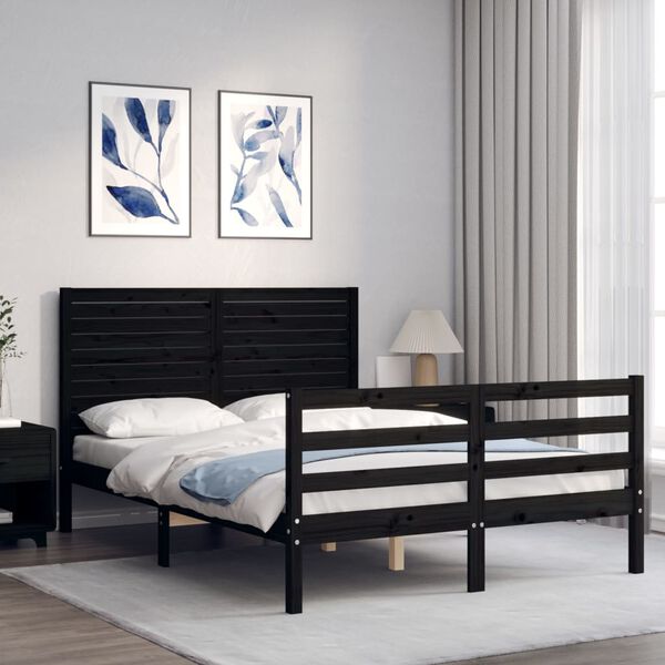 vidaXL Bed Frame without Mattress Black Double Solid Wood