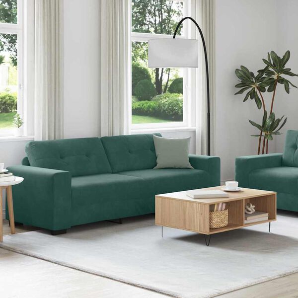 vidaXL Sofa 2 pcs Dark Green 221 x 80 x 80 cm Fabric