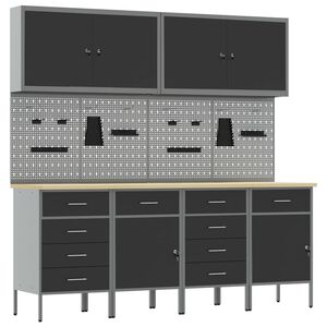 vidaXL Work Cabinet with Drawer 10 pcs Black Engineered Wood and Steel