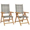 vidaXL Folding Chairs 2 pcs Grey Solid Wood Acacia and Poly Rattan