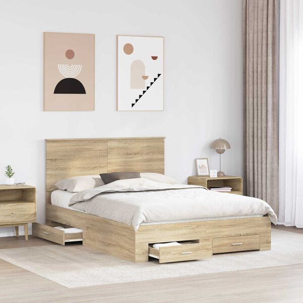 vidaXL Bed Frame with Drawer Sonoma Oak 150 x 200 cm Engineered Wood