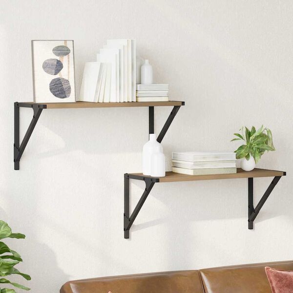 vidaXL Wall Shelves with Shelf 2 pcs Artisan Oak 60 x 25 x 25.5 cm