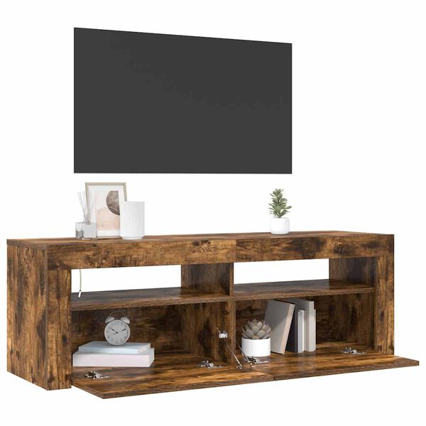 vidaXL TV Cabinet with LED Lights Smoked Oak 120x35x40 cm