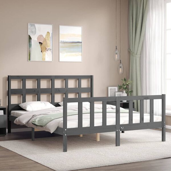 vidaXL Bed Frame without Mattress Grey King Size Solid Wood Pine