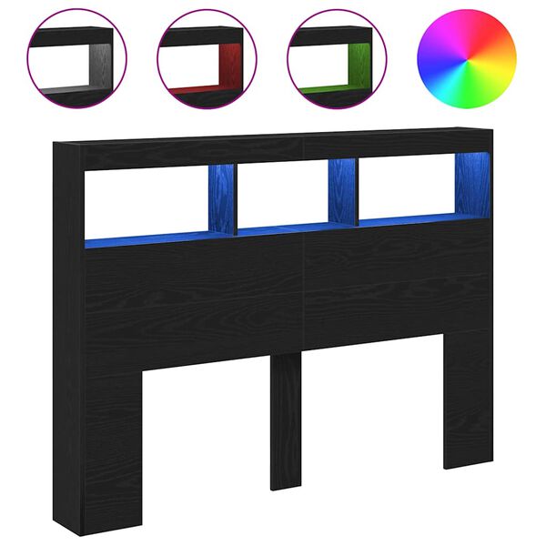 vidaXL Headboard Cabinet with LED Black Oak 140x17x102 cm