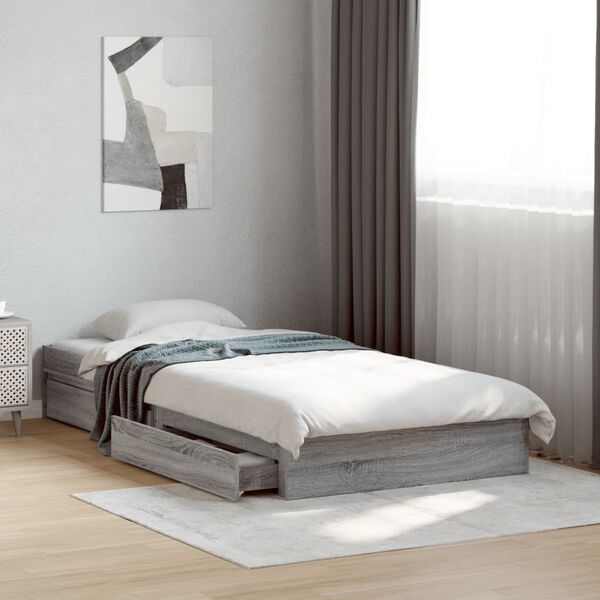 vidaXL Bed Frame with Drawers without Mattress Grey Sonoma 90x190 cm Single
