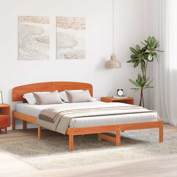vidaXL Bed Frame with Headboard Wax Brown 140 x 200 cm Solid Pine Wood