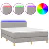 vidaXL Box Spring Bed with Mattress&LED Light Grey 140x190cm Fabric