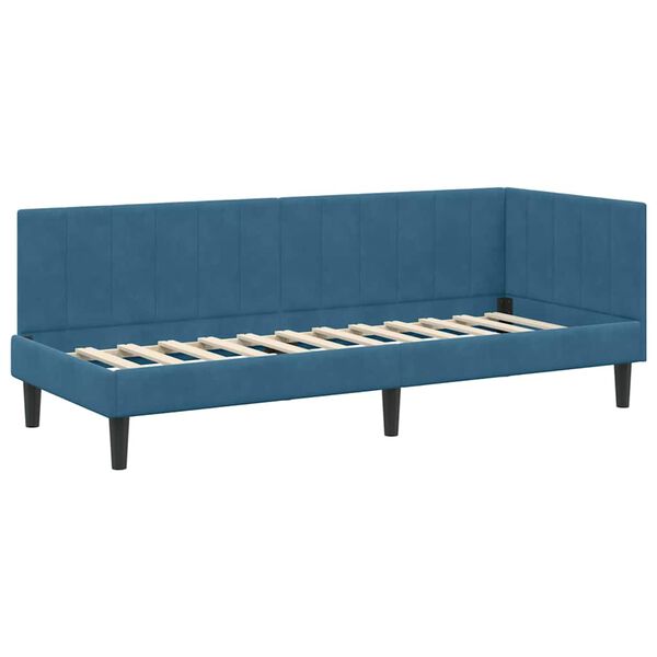 vidaXL Corner Bed Frame with Headboard Blue 80 cm x 200 cm Velvet