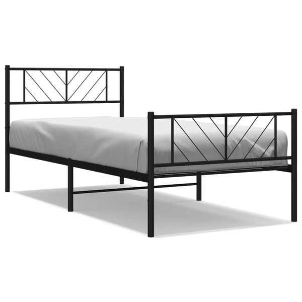 vidaXL Metal Bed Frame without Mattress with Footboard Black 90x190cm