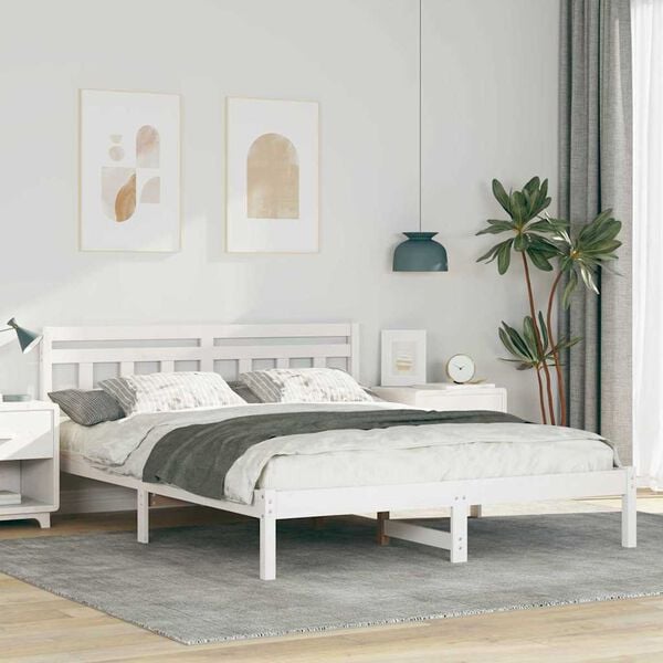 vidaXL Bed Frame White 160 x 200 cm Solid Pine Wood