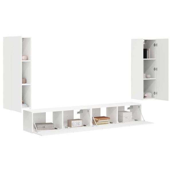 vidaXL TV Wall Cabinet Set Wall-mounted 4 pcs White Engineered Wood