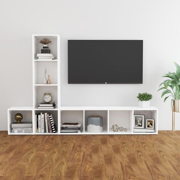 vidaXL 3 Piece TV Cabinet Set White Engineered Wood