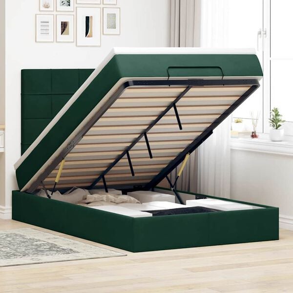 vidaXL Ottoman Bed with Mattresses Dark Green 120x200cm Velvet