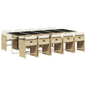 vidaXL 11 Piece Garden Dining Set with Cushions Beige Poly Rattan