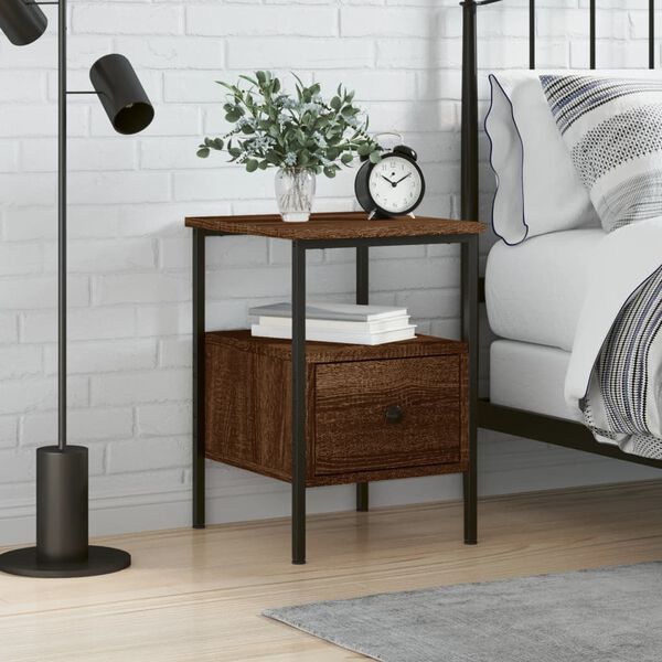 vidaXL Bedside Cabinet Brown Oak 34x36x50 cm Engineered Wood
