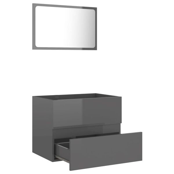 vidaXL 2 Piece Bathroom Furniture Set High Gloss Grey Engineered Wood