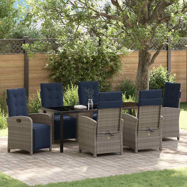 vidaXL Garden Dining Set with Cushion 7 pcs Grey Poly Rattan