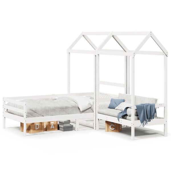vidaXL Day Bed and Bench Set with Roof without Mattress White 90x200 cm