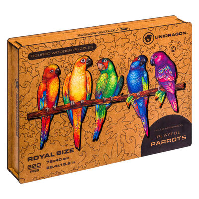 UNIDRAGON 620 Piece Wooden Jigsaw Puzzle Playful Parrots Royal Size 72x40 cm
