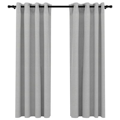 vidaXL Linen-Look Blackout Curtains with Grommets 2pcs Grey 140x175cm
