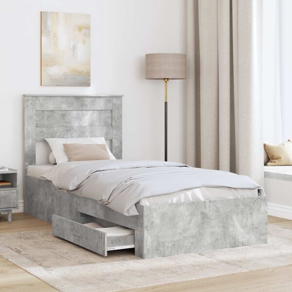 vidaXL Bed Frame Concrete Grey and Silver 75 x 190 cm Engineered Wood
