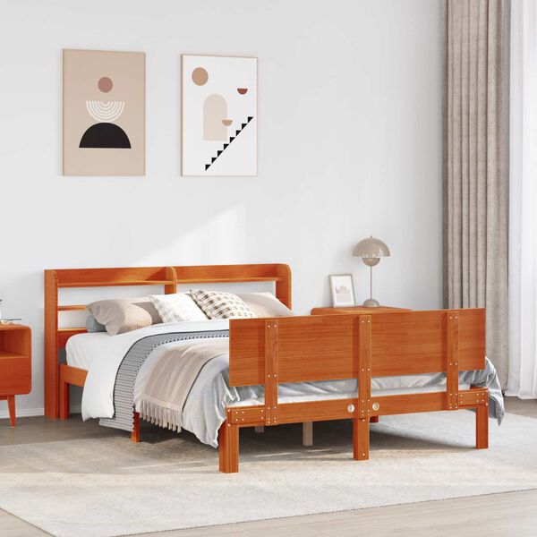 vidaXL Bed Frame with Headboard 2 pcs Wax Brown Solid Pine Wood