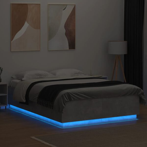 vidaXL Bed Frame with LED without Mattress Concrete Grey 140x200 cm