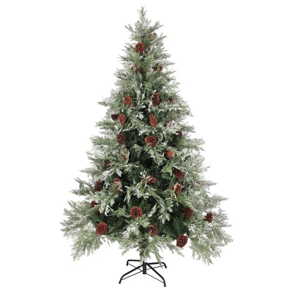 vidaXL Pre-lit Christmas Tree with Pine Cones Green&White 120 cm PVC&PE