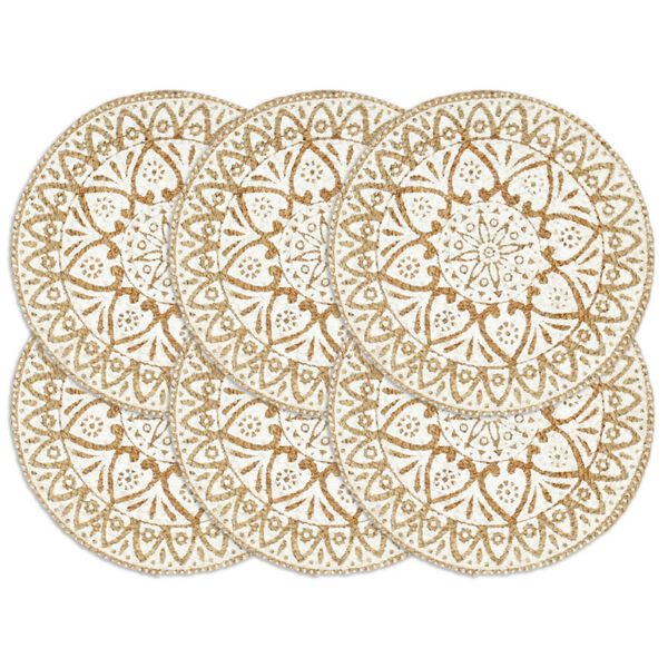 vidaXL Placemats 6 pcs White 38 cm Round Jute