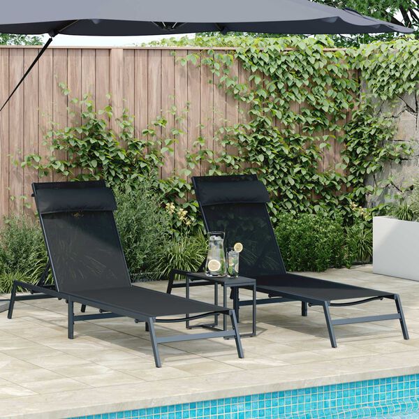 vidaXL Sunloungers 2-person 3 pcs Black and Anthracite Steel