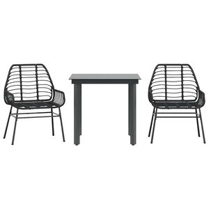 vidaXL 3 Piece Garden Dining Set Black Poly Rattan Glass