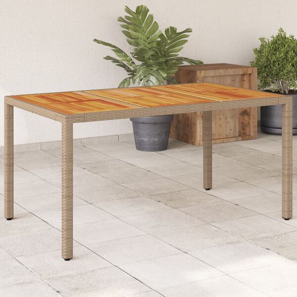 vidaXL Garden Table Beige 150x90x75 cm Poly Rattan Acacia Wood