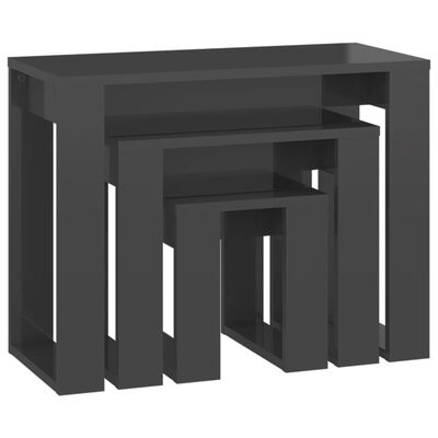 vidaXL Nesting Tables 3 pcs High Gloss Grey Engineered Wood