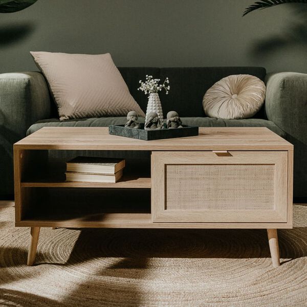 Finori Coffee Table Bali 55A Sonoma Oak and Cane Print