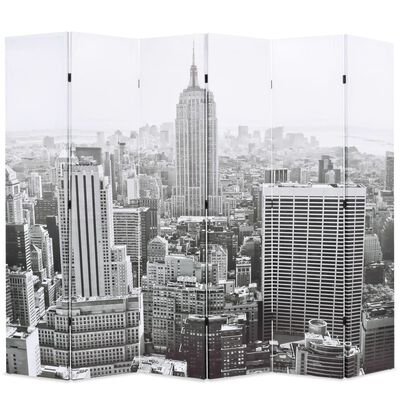 vidaXL Folding Room Divider 228x170 cm New York by Day Black and White