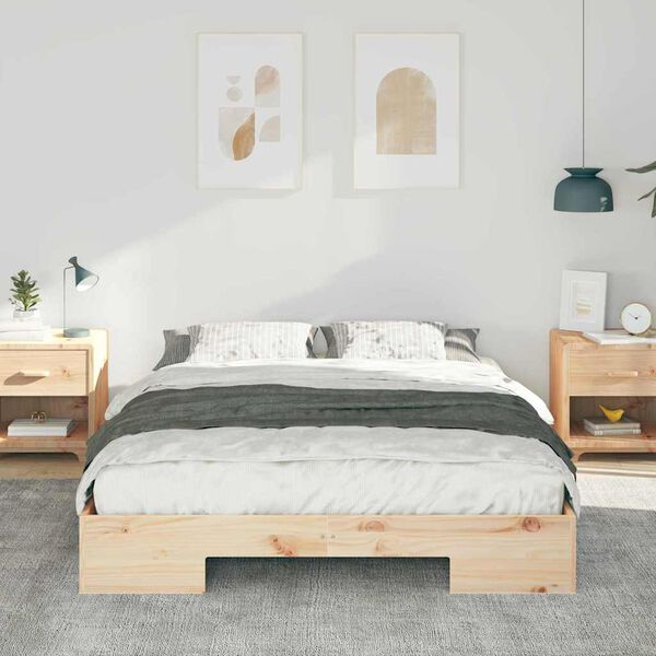 vidaXL Floor Bed Frame with Storage Brown 140 x 200 cm Solid pine wood