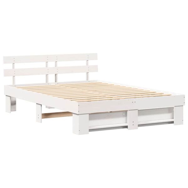 vidaXL Bed Frame with Headboard White 150 x 200 cm Solid Pine Wood