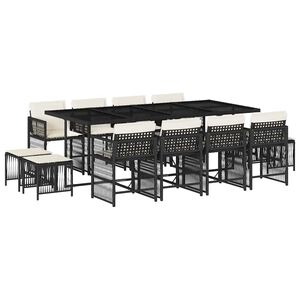 vidaXL 13 Piece Garden Dining Set with Cushions Black Poly Rattan