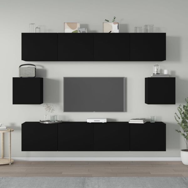vidaXL 6 Piece TV Cabinet Set Black Engineered Wood