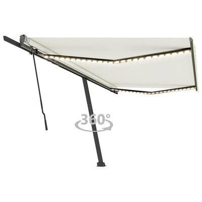 vidaXL Manual Retractable Awning with LED 500x350 cm Cream