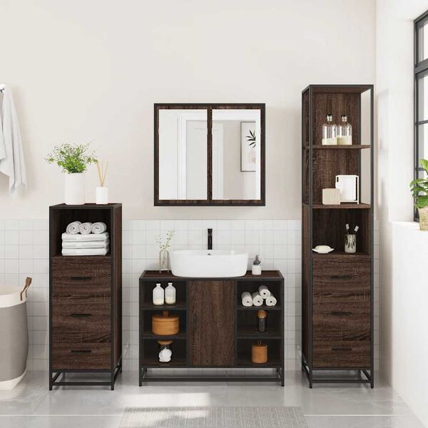 vidaXL 4&nbsp;Piece Bathroom Furniture Set&nbsp;Brown Oak Engineered Wood