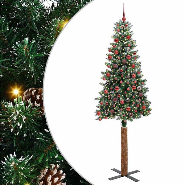 vidaXL Slim Christmas Tree Green 210 cm PVC and Solid Pine wood