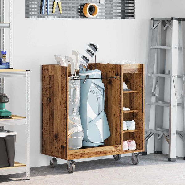 vidaXL Golf Cabinet with Wheel Plain Old Wood 90 x 45 x 98 cm