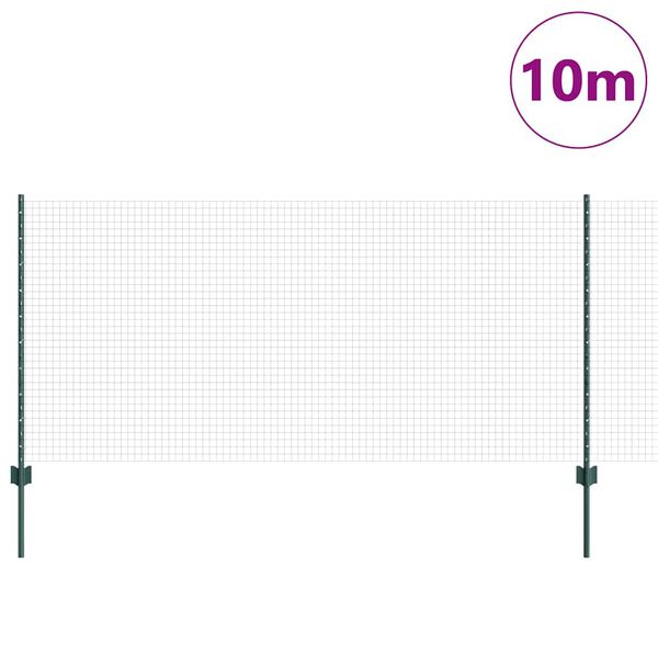 vidaXL Fence with Post Green 1 x 10 m Steel